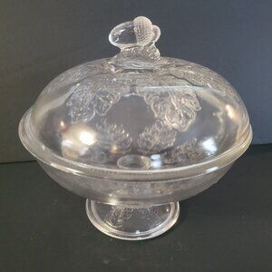 Mckee Vintage Pedestal Candy Dish Acorn Lid Embossed Leaf